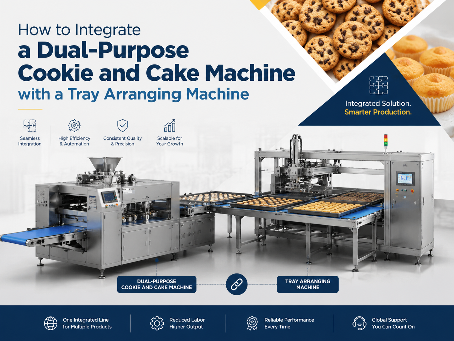 How to Integrate a Dual-Purpose Cookie and Cake Machine with a Tray Arranging Machine