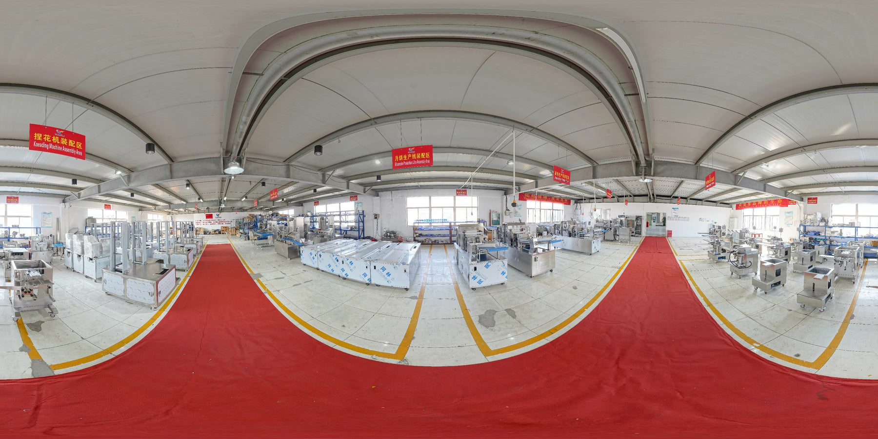 360-degree view of food production equipment inside the Oucheng workshop